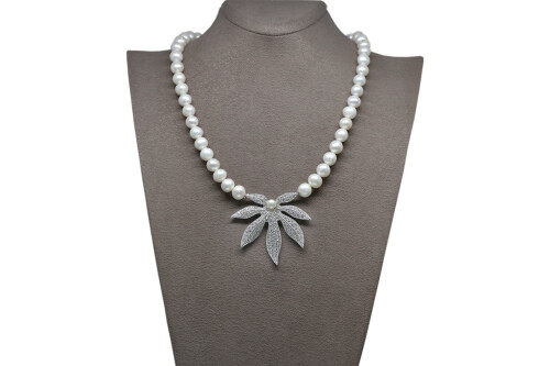 925 Sterling Silver Natural White Pearl Necklace AH-0091 - 