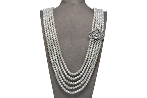 925 Sterling Silver Natural White Pearl Necklace AH-0093 - 