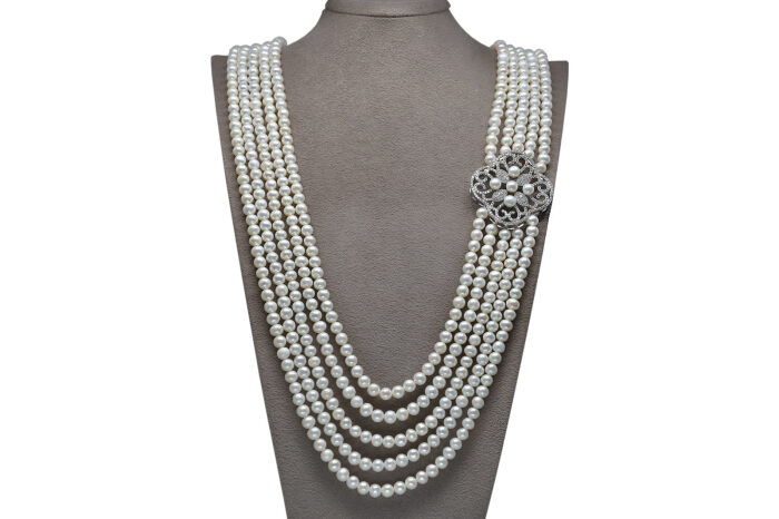 925 Sterling Silver Natural White Pearl Necklace AH-0093 - 1