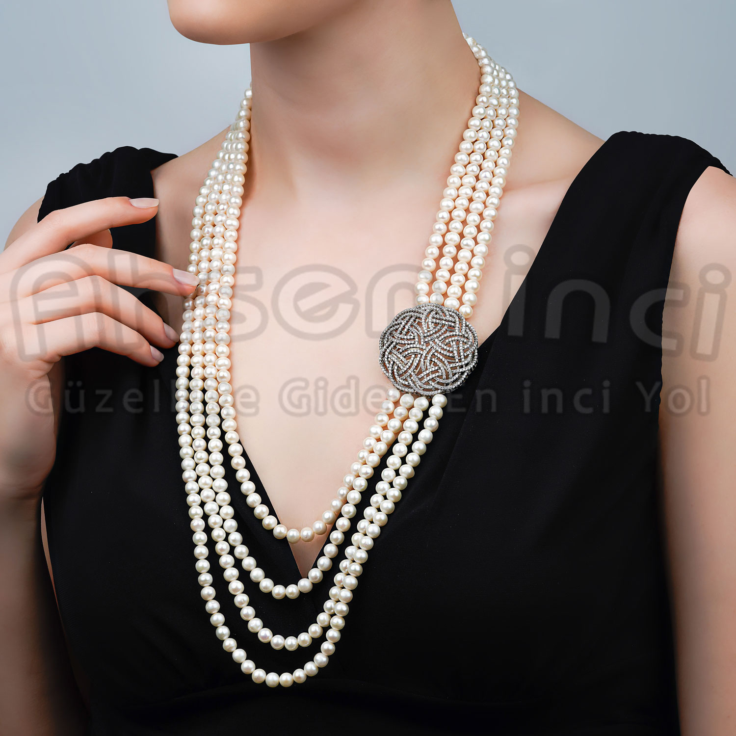 925 Sterling Silver Natural White Pearl Necklace AH-0100 - 1