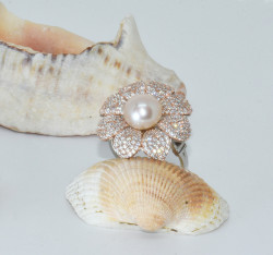 925 Sterling Silver Pearl Ring AH-0131 - 1