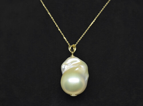 Ahsen 14K Altın Doğal Barok Beyaz İnci Kolye Ucu-AH-0015 - (1)