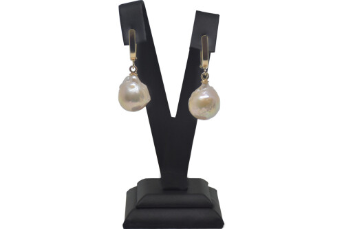 Ahsen 14K Altın Doğal Beyaz Barok inci Küpe AH-00077 - 