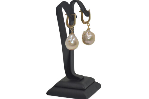 Ahsen 14K Altın Doğal Beyaz Barok inci Küpe AH-00077 - (1)