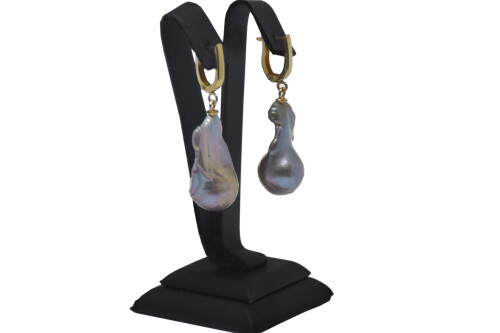 Ahsen 14K Altın Doğal Gri Barok inci Küpe AH-00076 - (1)