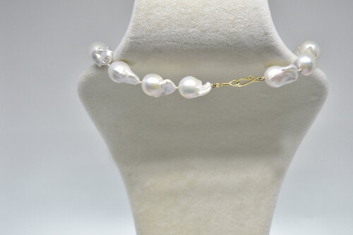 Ahsen 14K Altın Klipsli Doğal Barok İnci Kolye-AH-0004 - 