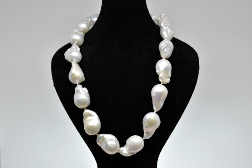 Ahsen 14K Altın Klipsli Doğal Beyaz Barok İnci Kolye-AH-00030 - 