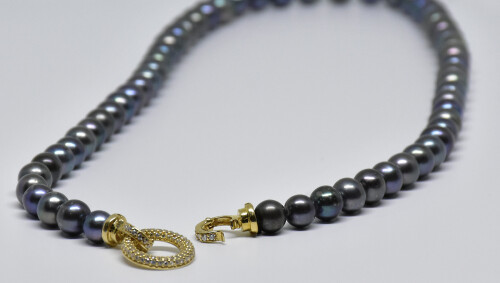 Ahsen 14K Altın Klipsli Doğal Siyah İnci Kolye-AH-0009 - 