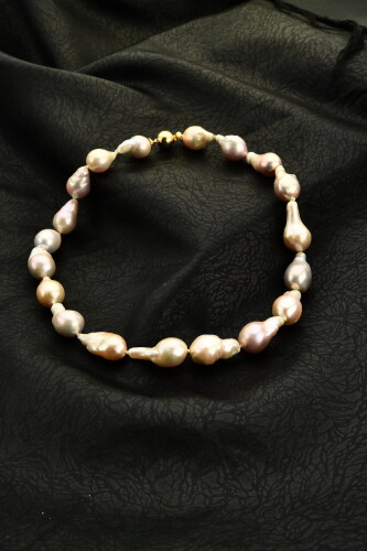 Ahsen 14K Altın Klipsli Naturel Barok İnci Kolye Pembe Mix Color-A9924 - Ahsen