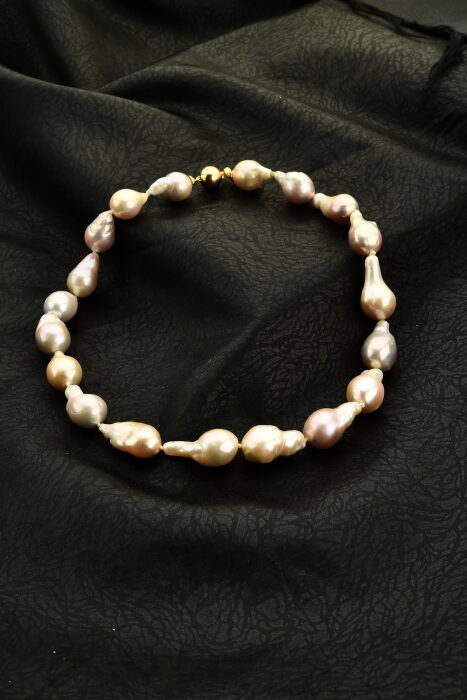 Ahsen 14K Altın Klipsli Naturel Barok İnci Kolye Pembe Mix Color-A9924 - 1