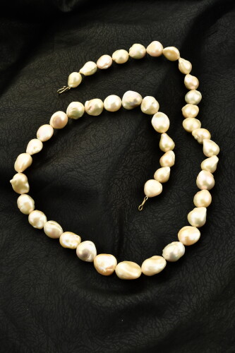 Ahsen 14K Altın Klipsli Naturel Barok İnci Kolye Pembe Mix Color-A9927 - 1