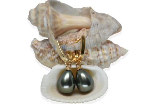 Ahsen 14K Altın Mayorka Damla Siyah İnci Küpe-AH-00028 - (1)