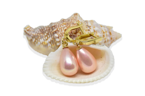 Ahsen 14K Altın Mayorka Pembe Damla İnci Küpe AH-0062 - 