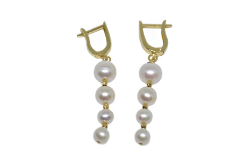 Ahsen 14K Altın Sallantılı Doğal Beyaz İnci Küpe-AH-00047 - (1)