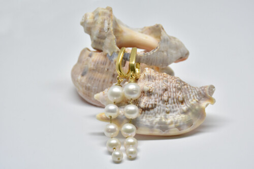 Ahsen 14K Altın Zincir Sallantılı Beyaz Doğal İnci Küpe AH-00064 - 