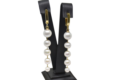 Ahsen 14K Altın Zincir Sallantılı Beyaz Doğal İnci Küpe AH-00064 - (1)