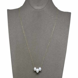 Ahsen 14K Altın Zincirli Beyaz Doğal 3 incili Kolye AH-00080 - 