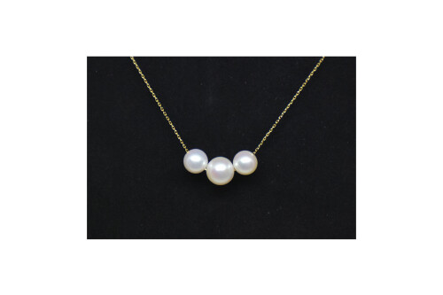 Ahsen 14K Altın Zincirli Beyaz Doğal 3 incili Kolye AH-00080 - 3