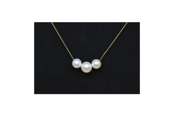 Ahsen 14K Altın Zincirli Beyaz Doğal 3 incili Kolye AH-00080 - 3