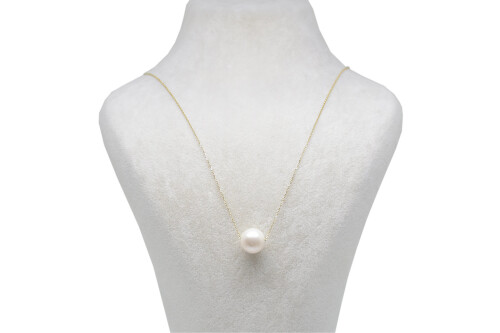 Ahsen 14K Altın Zincirli Beyaz Doğal Tek incili Kolye AH-00078 - 