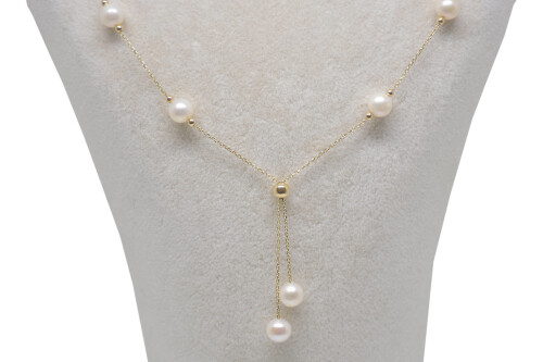 Ahsen 14K Altın Zincirli Doğal Beyaz inci Kolye AH-00075 - 