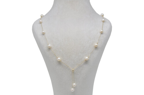 Ahsen 14K Altın Zincirli Doğal Beyaz inci Kolye AH-00075 - (1)