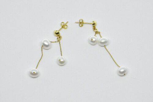 Ahsen 14K Altın Zincirli Doğal Beyaz İnci Küpe-AH-00027 - 