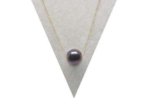 Ahsen 14K Altın Zincirli Siyah Doğal Tek incili Kolye AH-00079 - 