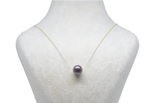 Ahsen 14K Altın Zincirli Siyah Doğal Tek incili Kolye AH-00079 - (1)