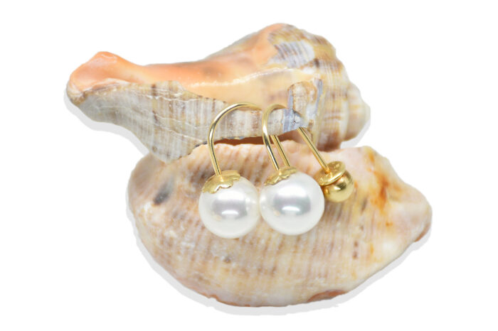 Ahsen 14K Gold - White Majorica Earrings AH-00122 - 3