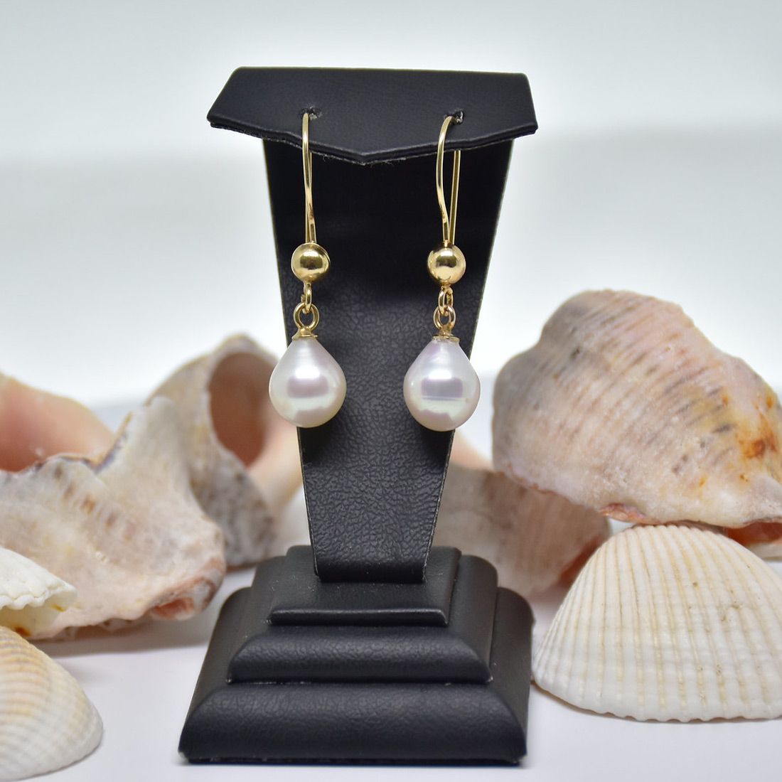 Ahsen 925 Ayar Gold Renkli Gümüş Doğal Beyaz Damla Inci Küpe AH-0166 - Ahsen