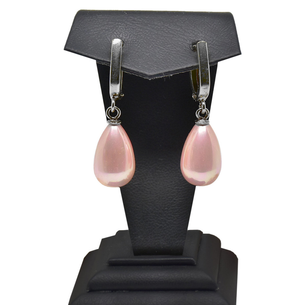 Ahsen 925 Ayar Gümüş Mayorka Pembe Damla İnci Küpe AH-0163 - Ahsen