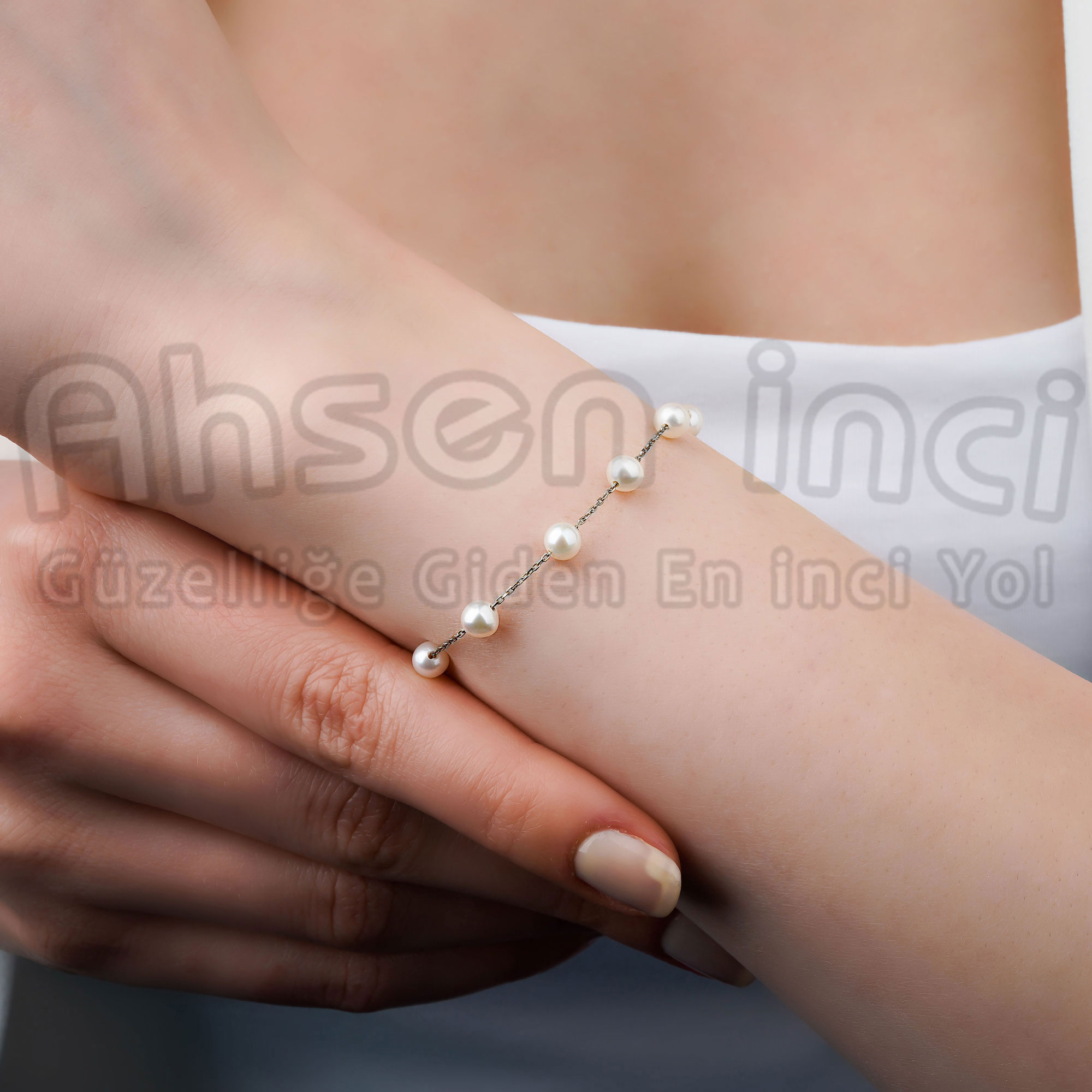 Ahsen 925 Ayar Gümüş Zincirli Doğal İnci 3'lü Set AH-0161 - Ahsen (1)