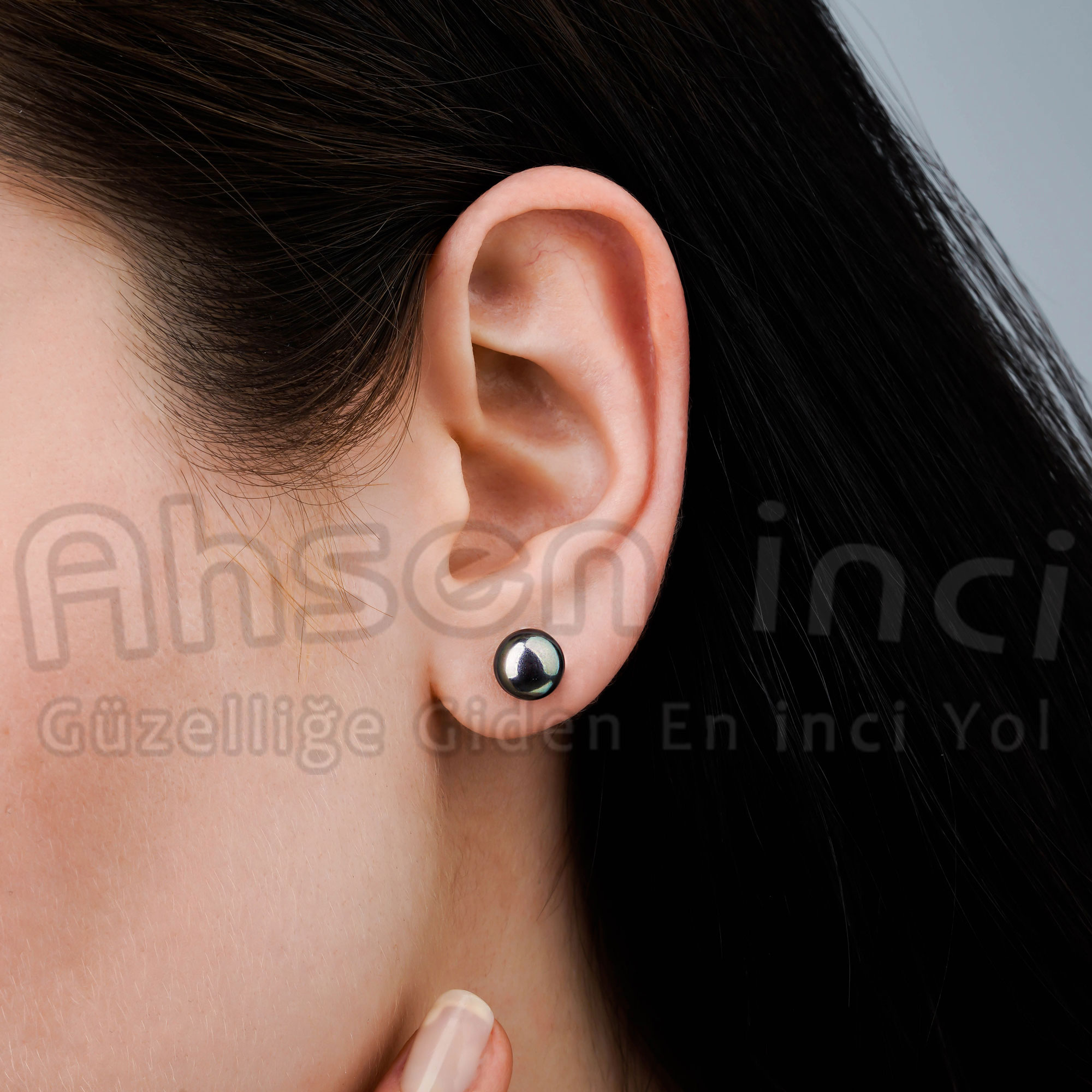 Ahsen 925 Ayar Gümüş Zincirli Doğal Tek Siyah İncili Kolye AH-0160 - Ahsen (1)