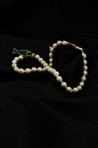 Ahsen 925 Gümüş Zümrüt Naturel İnci Kolye Balıklı Model-9951 - Ahsen (1)