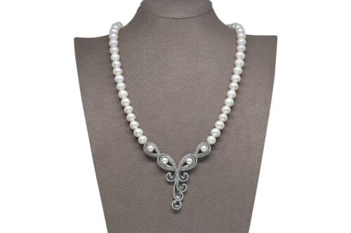Ahsen 925 Sterling Silver White Pearl Necklace AH-00104 - 