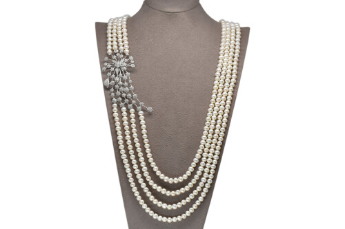 Ahsen 925 Sterling Silver White Pearl Necklace (Silver Brooch) AH-00106 - 