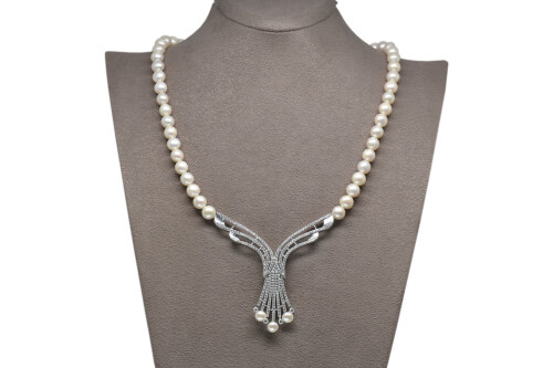 Ahsen 925 Sterling Silver White Pearl Necklace AH-00107 - 