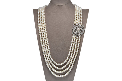 Ahsen 925 Sterling Silver White Pearl Necklace (Silver Brooch) AH-00108 - 