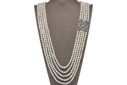 Ahsen 925 Sterling Silver White Pearl Necklace (Silver Brooch) AH-00112 - 