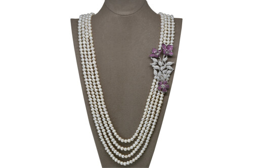 Ahsen 925 Sterling Silver White Pearl Necklace AH-00114 - 