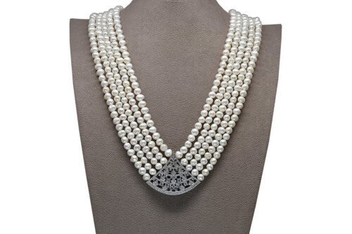 Ahsen 925 Sterling Silver White Pearl Necklace AH-00116 - 