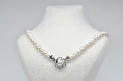 Ahsen 925 Sterling Silver White Pearl Necklace AH-0040 - 