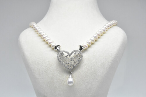 Ahsen 925 Sterling Silver White Pearl Necklace AH-0041 - 