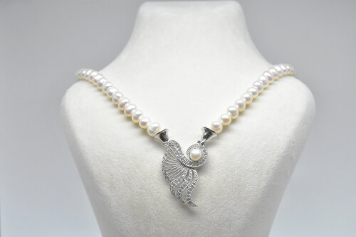 Ahsen 925 Sterling Silver White Pearl Necklace AH-0043 - 