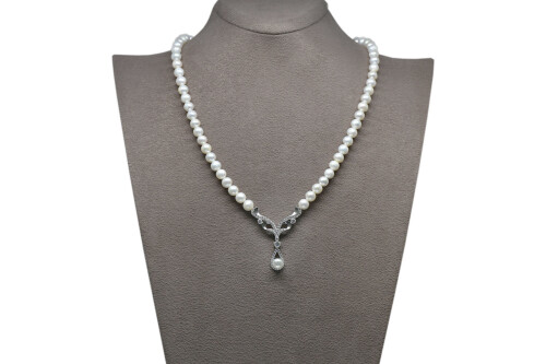 Ahsen 925 Sterling Silver White Pearl Necklace AH-0092 - 