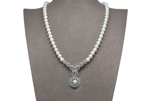 Ahsen 925 Sterling Silver White Pearl Necklace AH-0097 - 