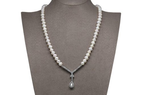 Ahsen 925 Sterling Silver White Pearl Necklace AH-0098 - 