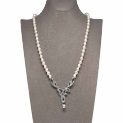 Ahsen 925 Sterling Silver White Pearl Necklace AH-0102 - 