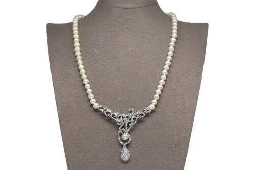 Ahsen 925 Sterling Silver White Pearl Necklace AH-0105 - 